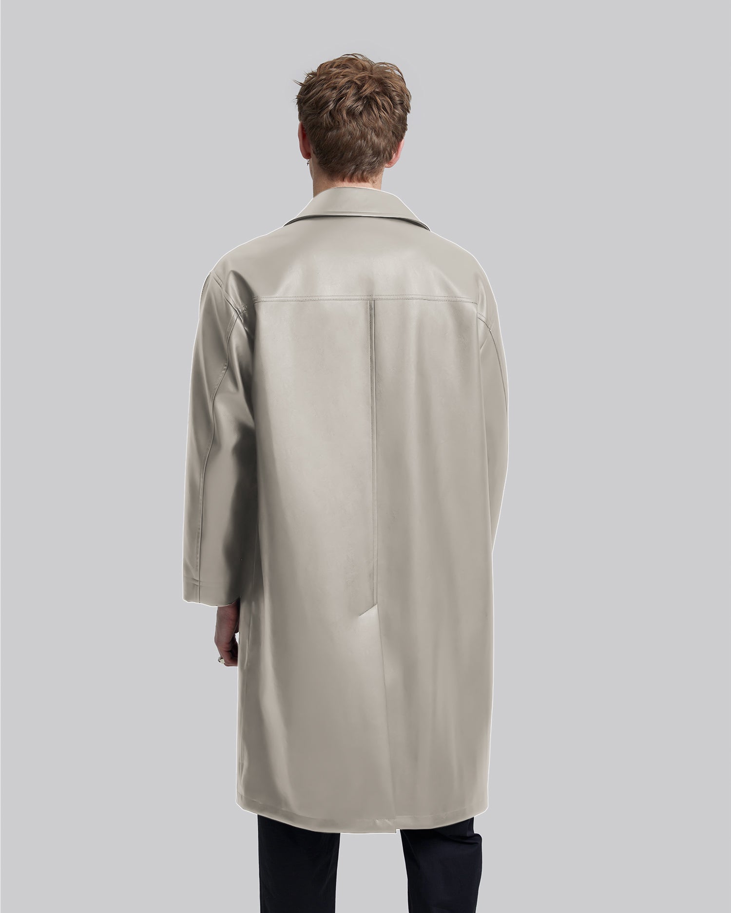 Multi-Pocket Leather-Like Long Coat image 4