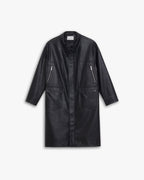 Multi-Pocket Leather-Like Long Coat image 0