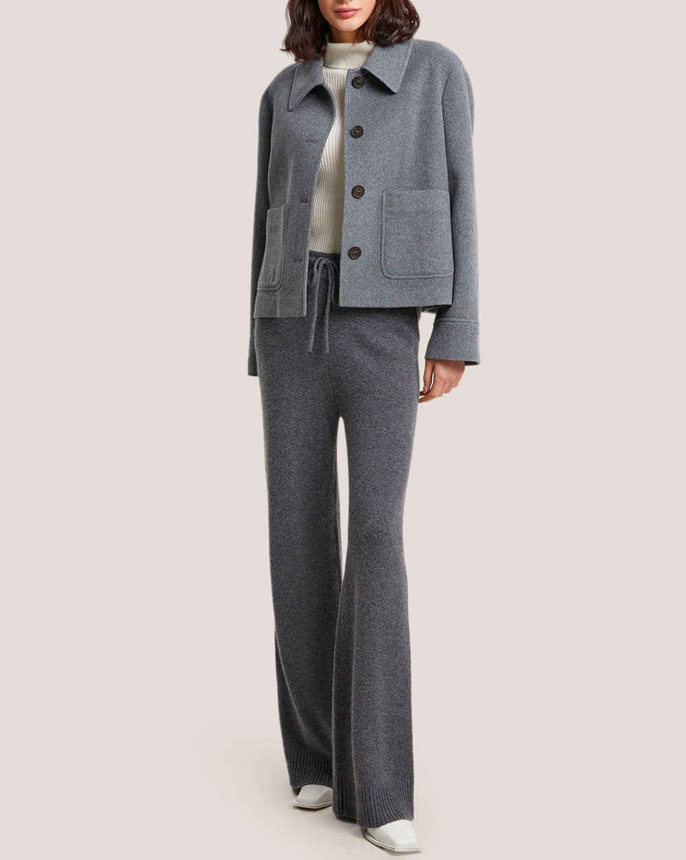Patch Pocket Wool-Cashmere Short Coat - Grey, L image