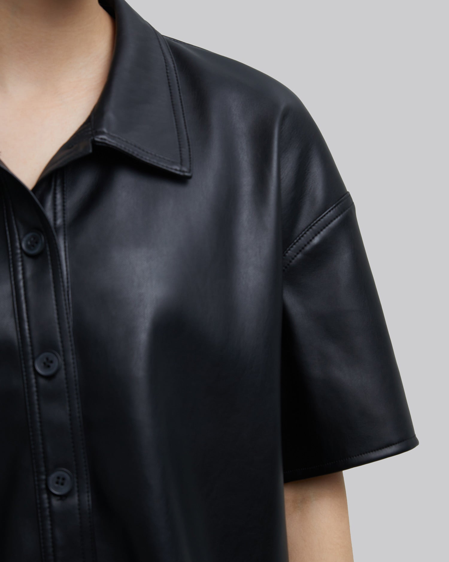 Faux-Leather Short-Sleeve Shirt image 4