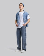 Sleeveless Patch Pocket Denim Jacket - Blue, XL image