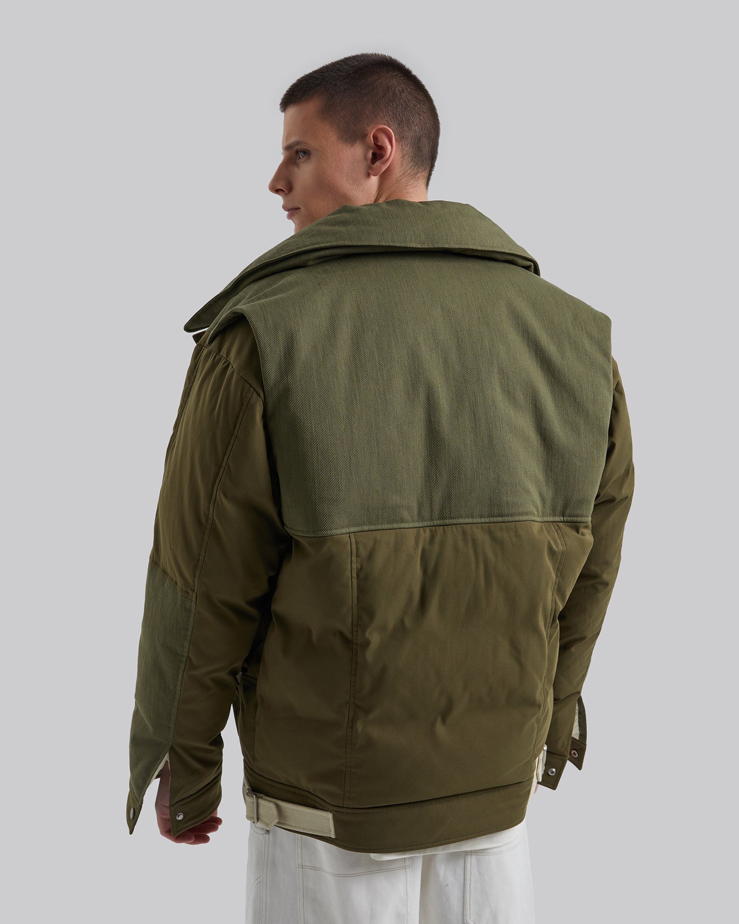 Army Green Contrast Puffer Jacket image 4