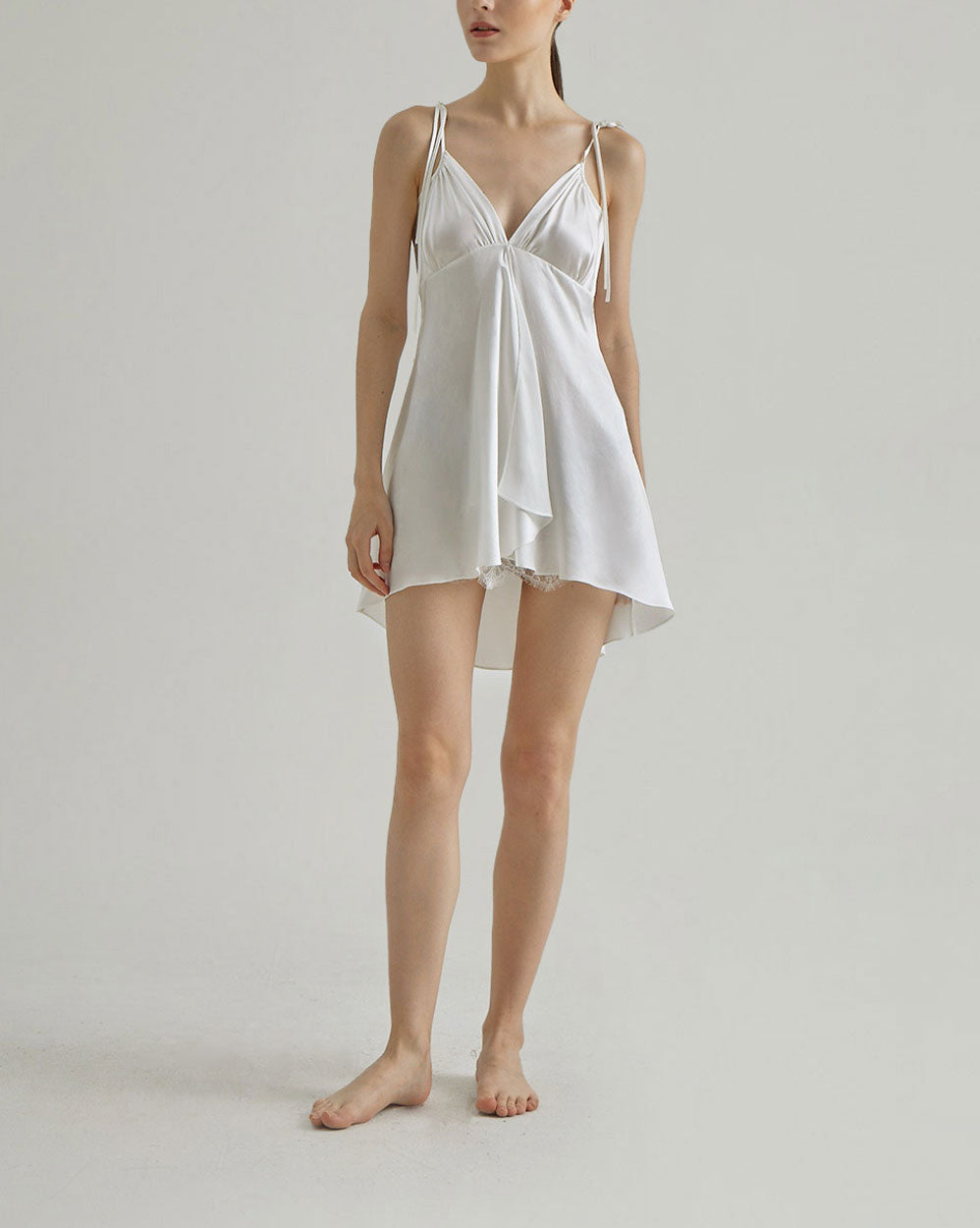 Lace Hollow Silk Dress - Pearl-white, L image
