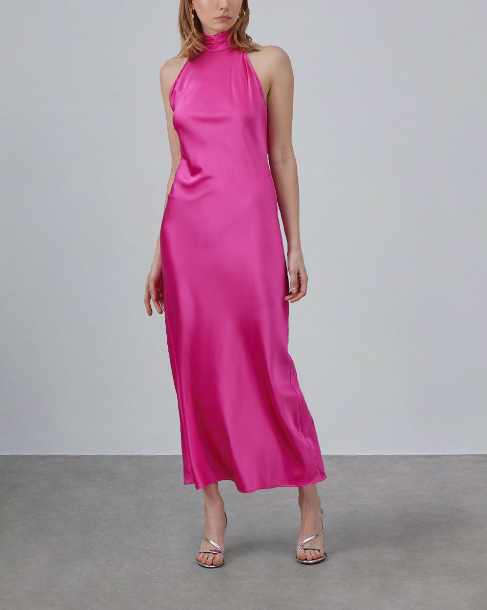 Sleeveless Cocktail Silk Maxi Dress - Hot-Pink, XXS image