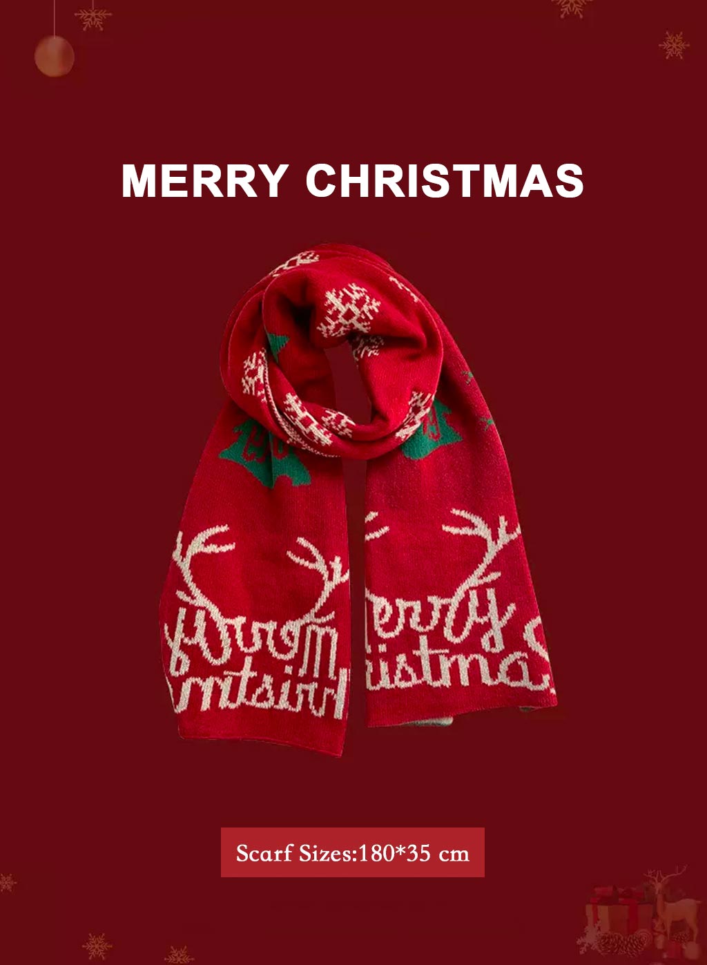 Soft &amp; Warm knitted Christmas scarf - Rose Red, OS image