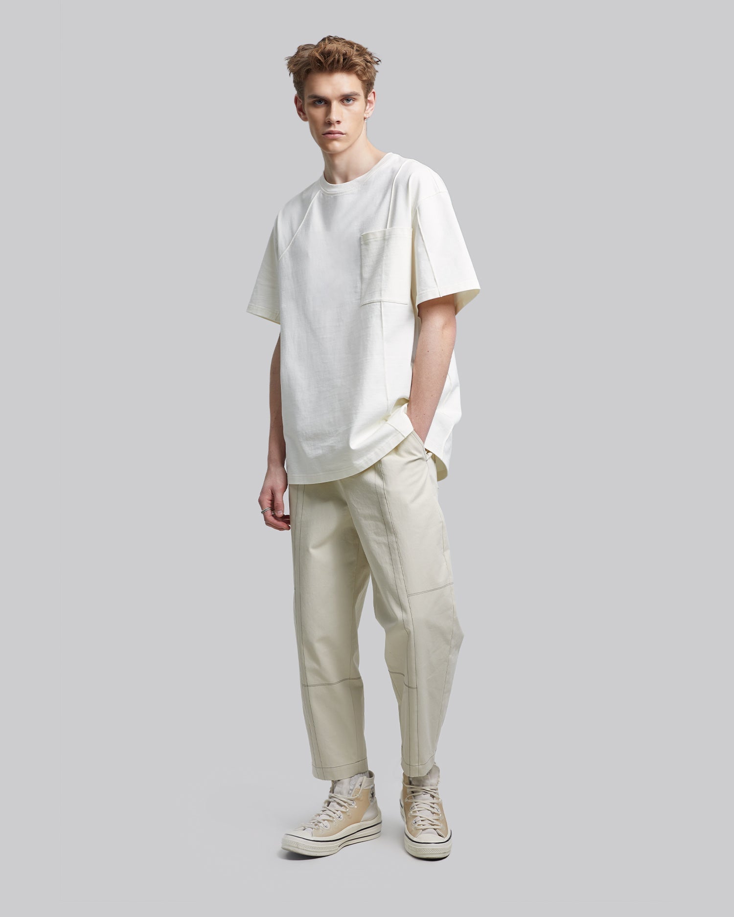 Patch Pocket Cotton T-Shirt - Beige, L image