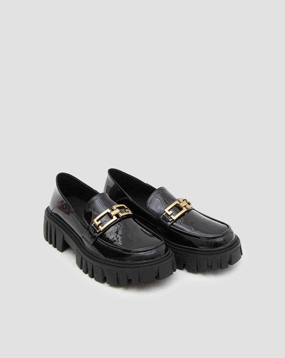 Shiny Leather Loafers With Chain - Black, 5 image
