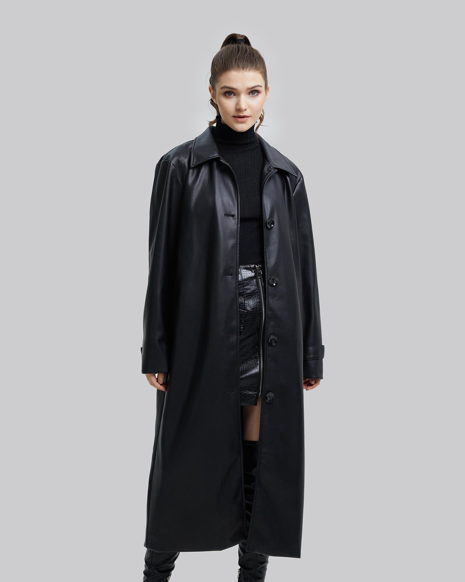 Faux-Leather Long-Coat image 1