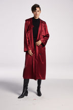 Draped Double-Breasted Trench Coat - Ruby, XL image
