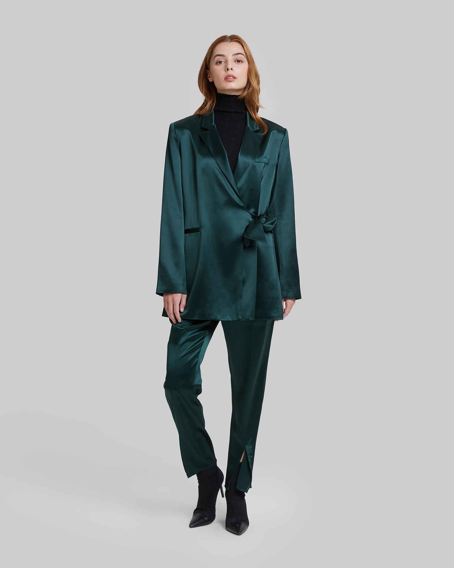 Slim Fit Tie-Waist Blazer - Dark Green, M image