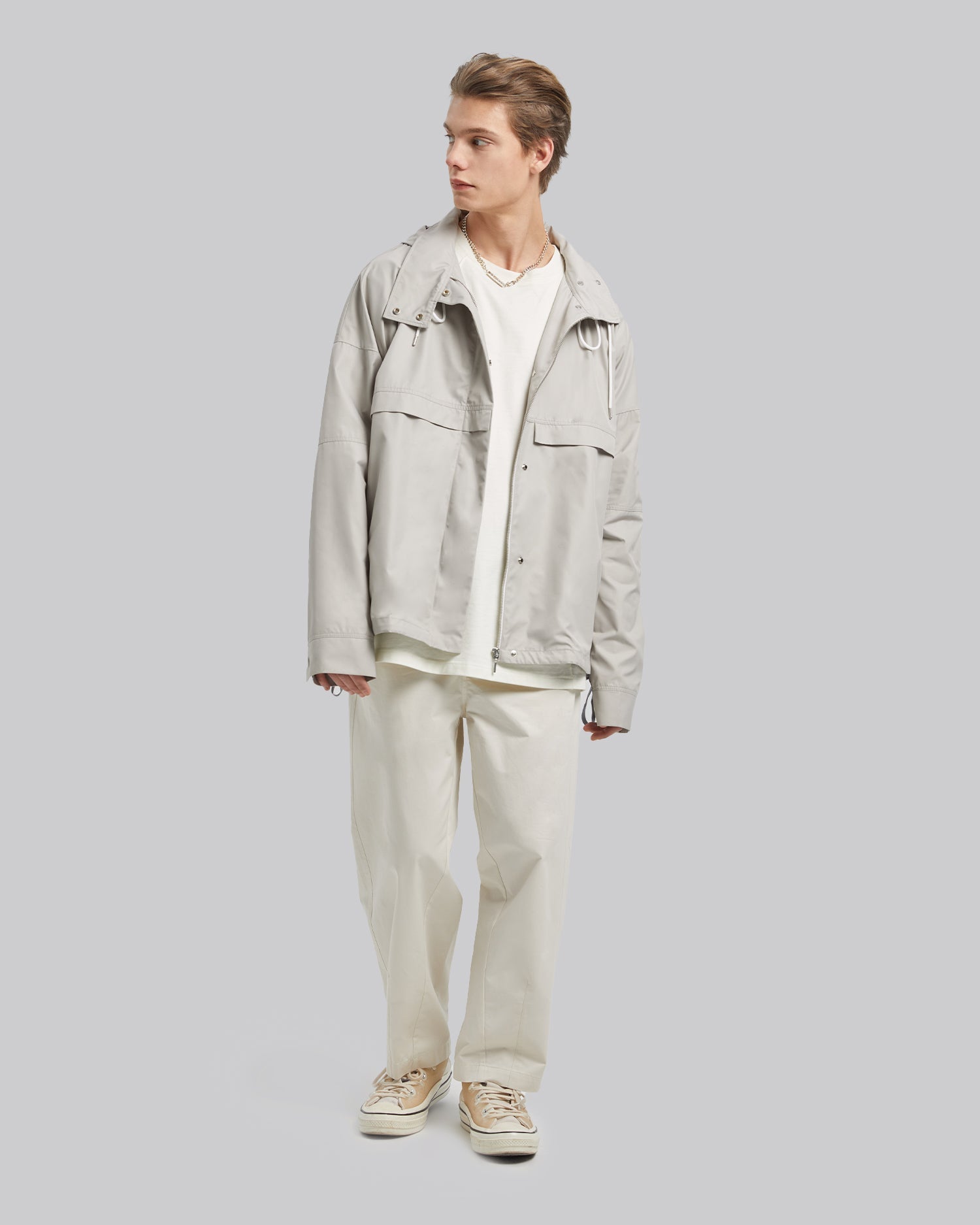 Loose Fit Tapered Pants - Beige, M image