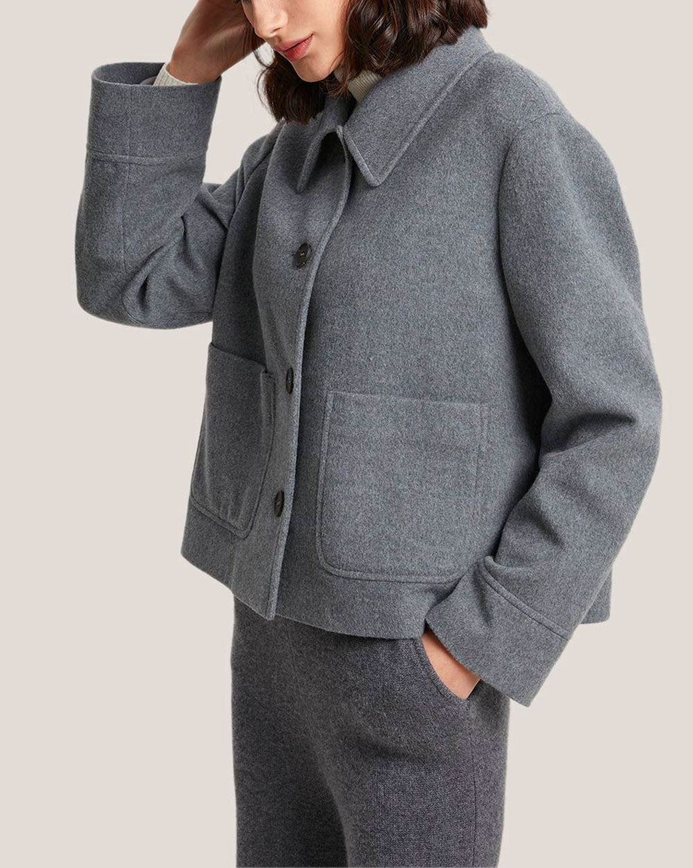 Patch Pocket Wool-Cashmere Short Coat image 3