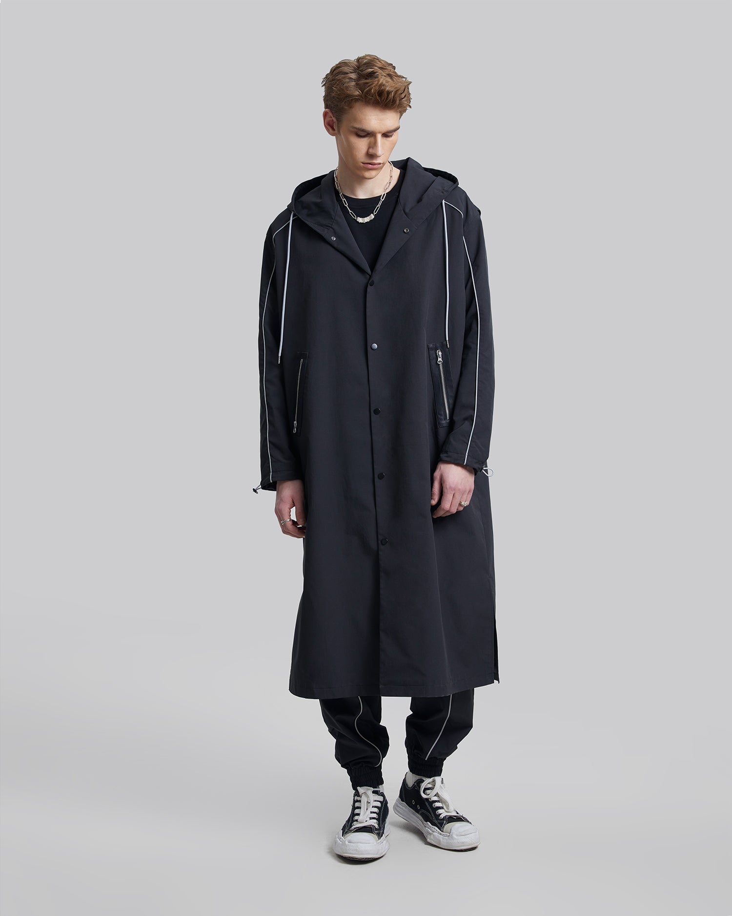 Back Graphic Hooded Long Coat - Black, L image