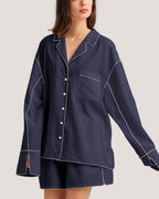 Classic Buttoned Pocket Front PJ Top - Navy Blue, M image