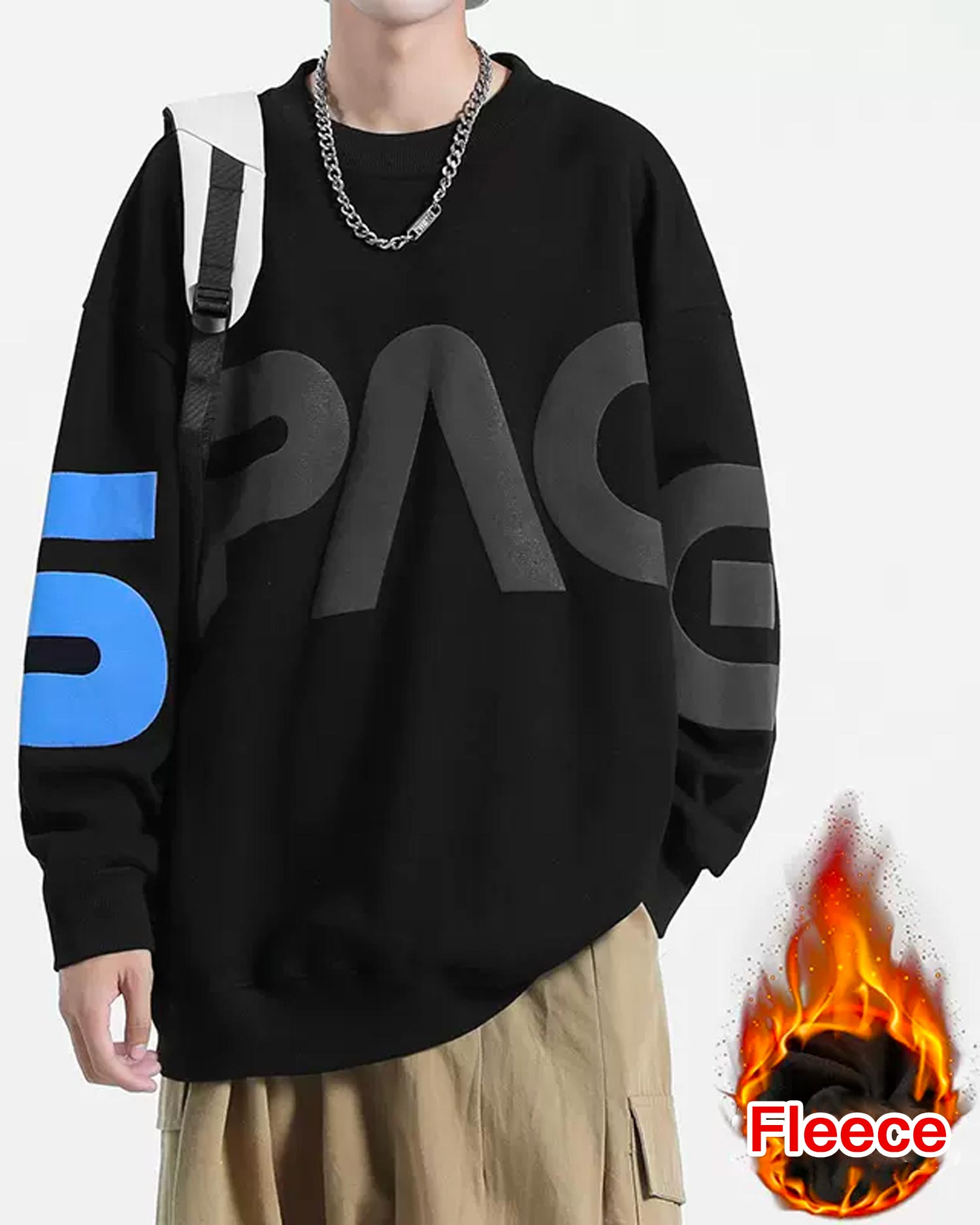 Fleece Lined Letter Sweatshirt - Black, L image