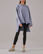 Stepped-Hem Cotton Sweatshirt - Elephant, M image