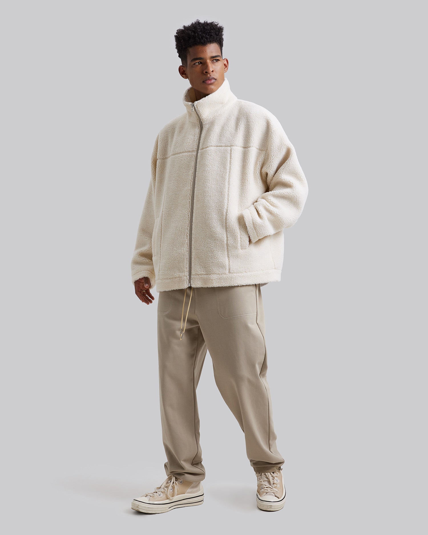 Roomy Straight-Fit Sweatpants - Oatmeal, S image