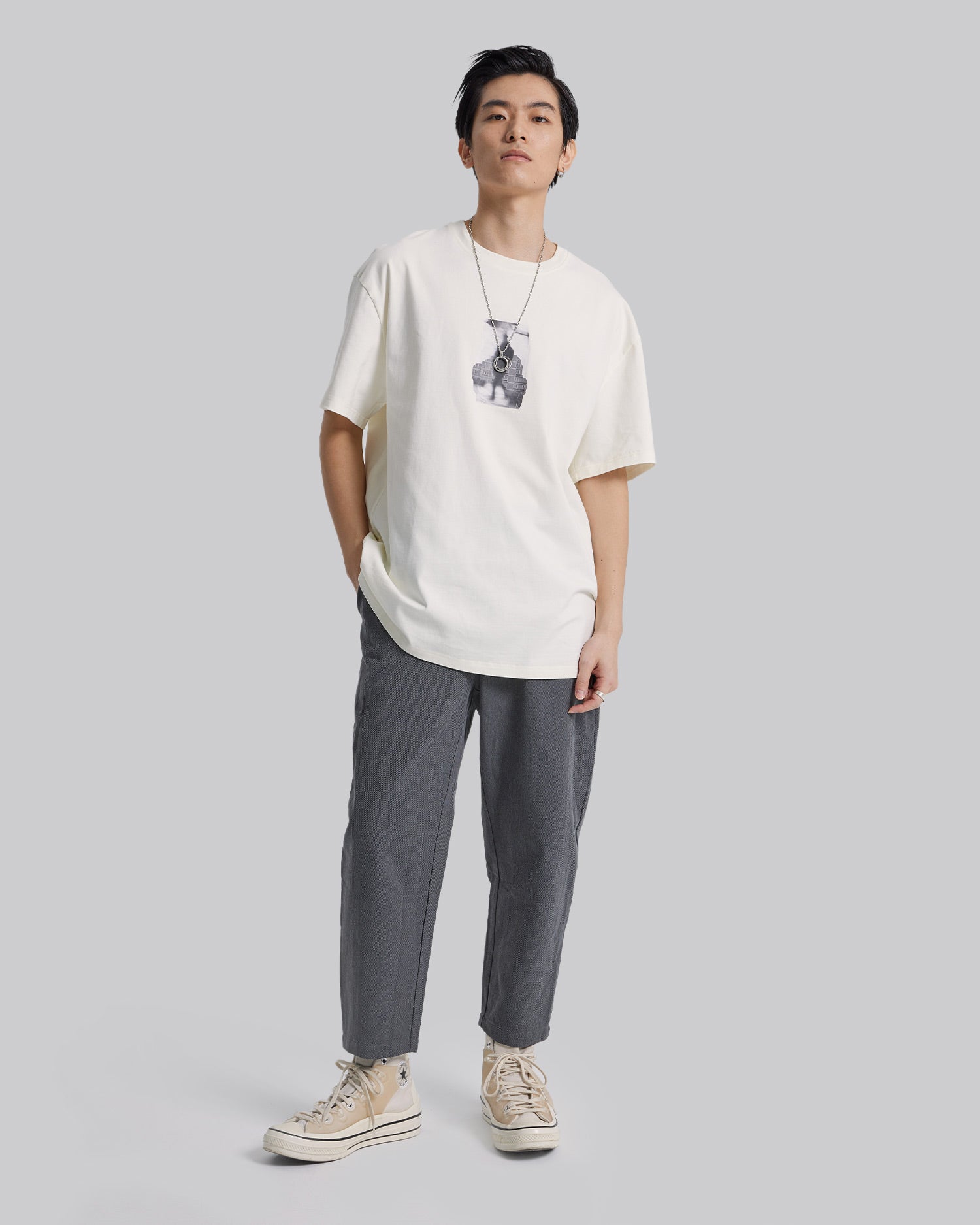 Front &amp; Back Print T-Shirt - Offwhite, S image