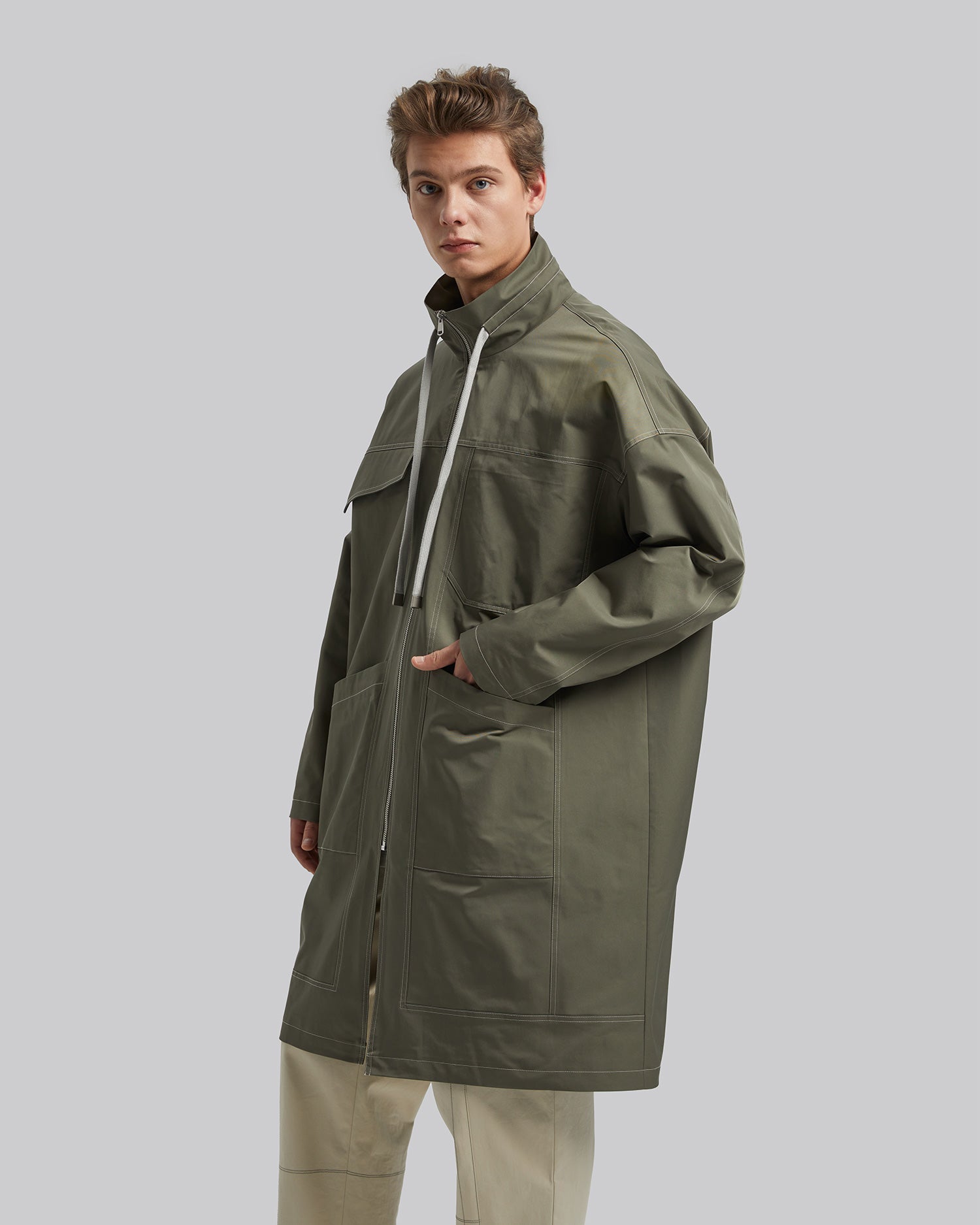 Drawstring Multi-Pocket Long Coat image 4