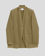 1 × Linen Layered Blazer - Mustard, S image