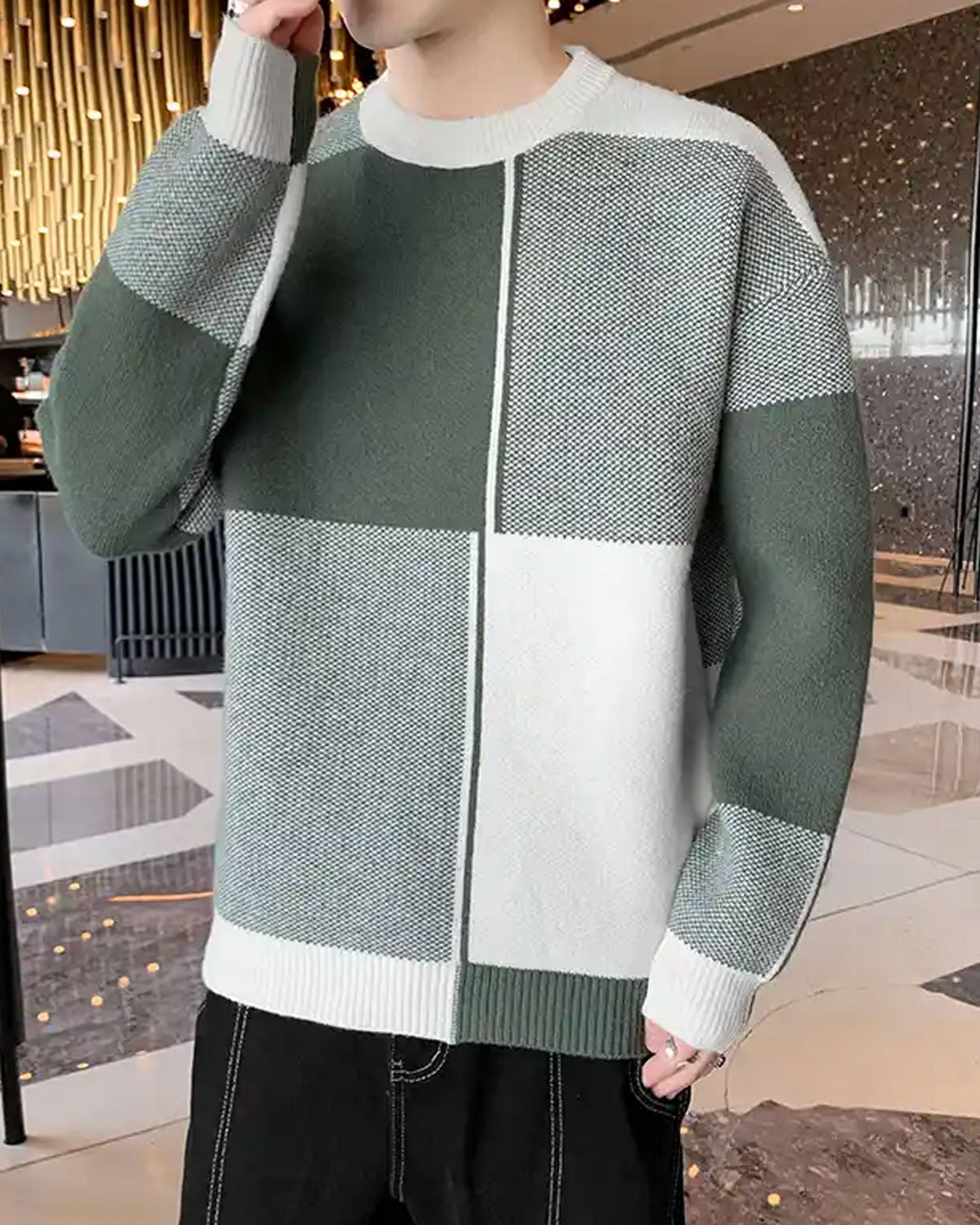 Knitted Colorblock Crew Jumper - Go Ben, XXL image