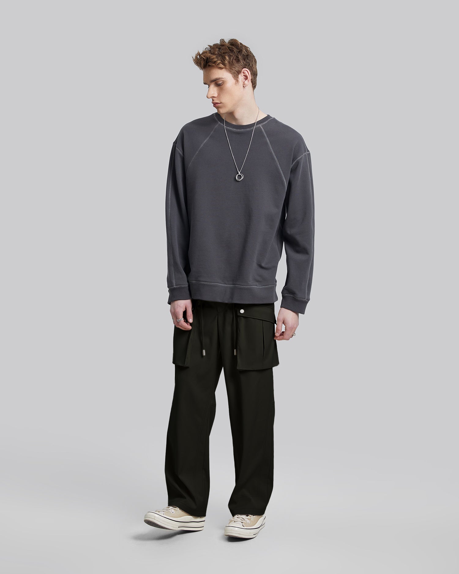 Drawstring Cargo Pants - Dark Green, L image