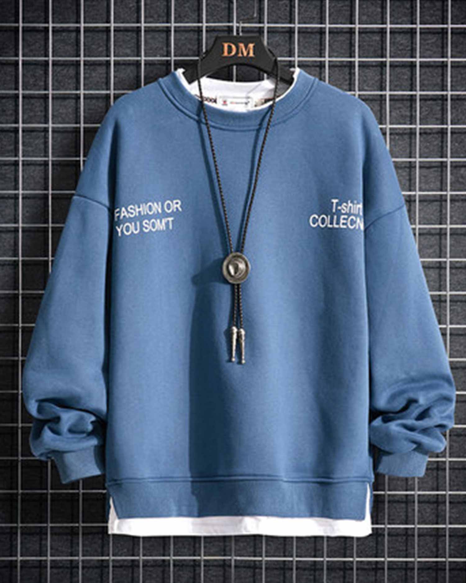 Fake Two-Piece Crew Sweatshirt - Blue, XXL image