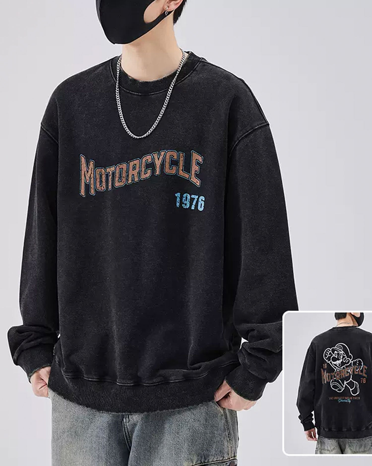 Vintage Crewneck Cotton Sweatshirt - Black, XL image