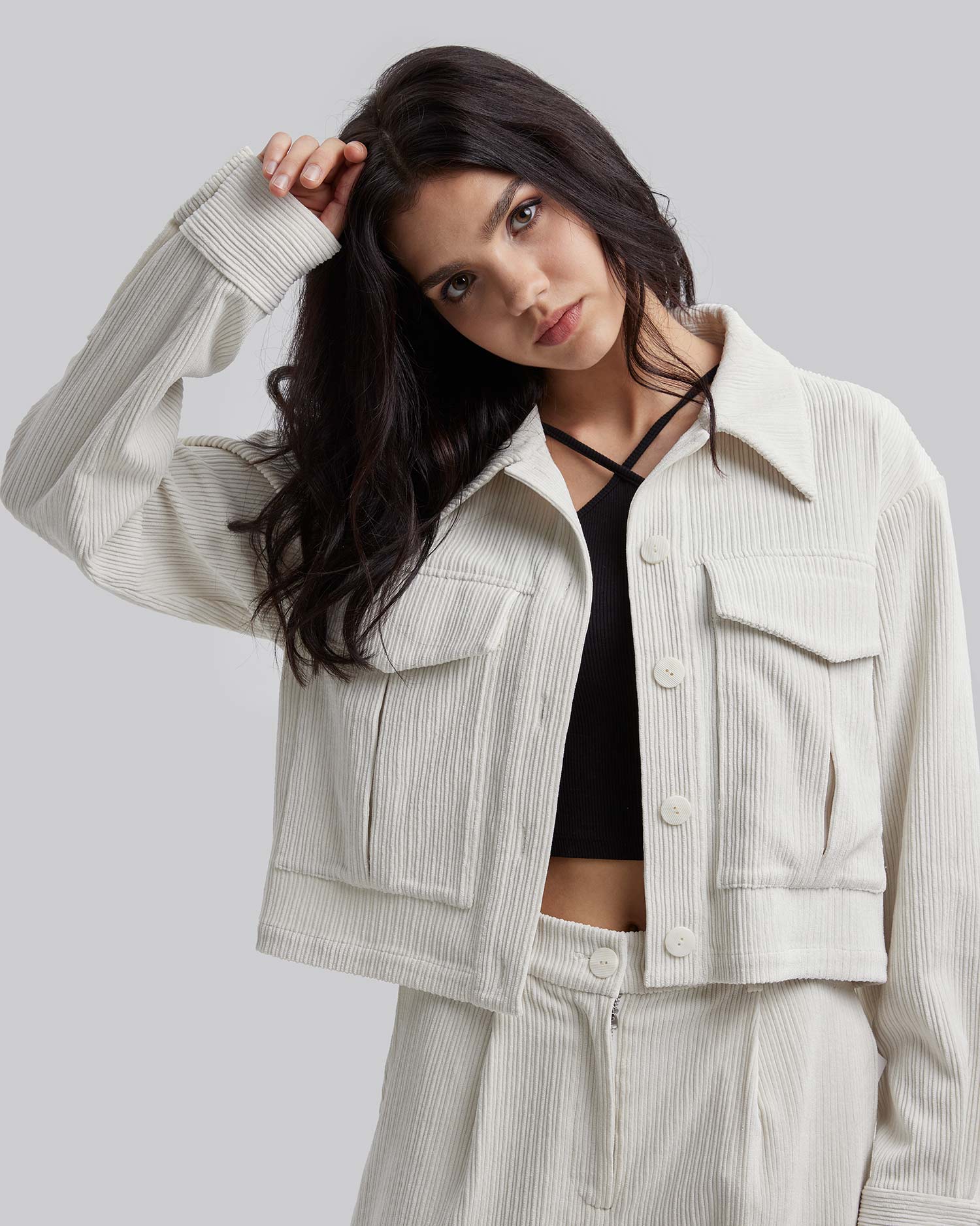 1 × Cropped Corduroy Jacket image 1