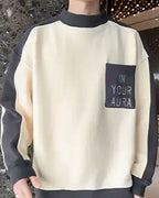 Contrast Patch Pocket Pullover - Beige, XL image
