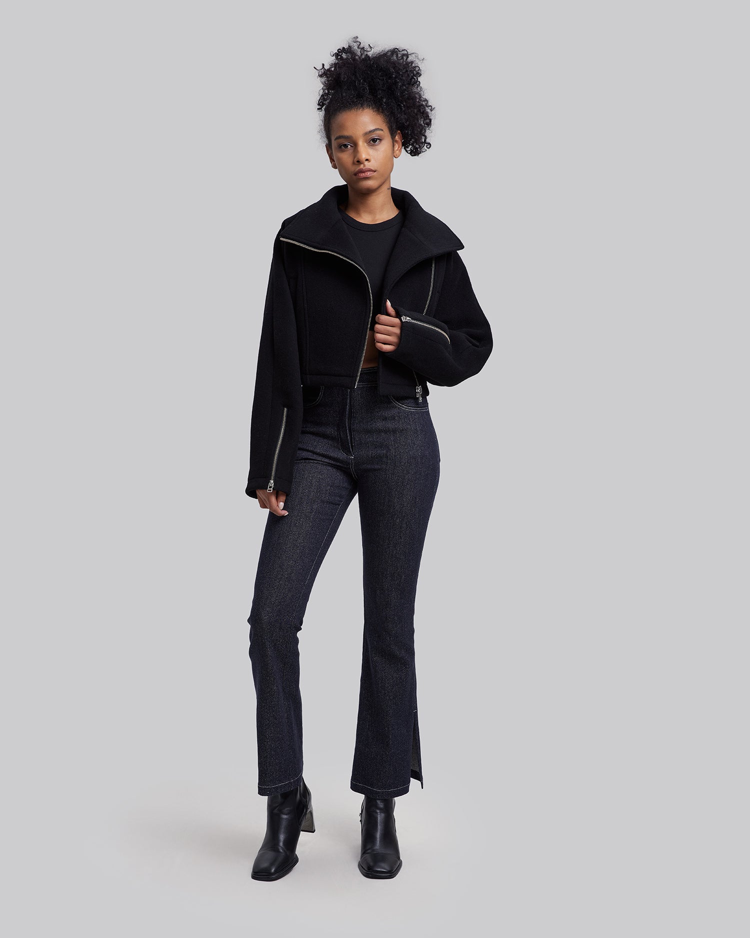 Cropped Woolen Biker Jacket image 2