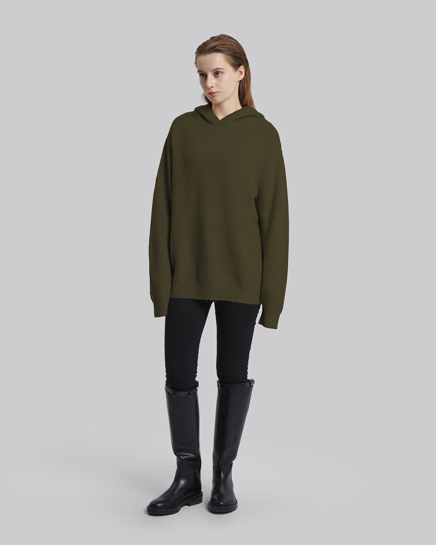 Knitted Cashmere Hoodie - Olive, L image