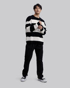 Thick Stripes Ribbed Knitwear - White &amp; Black, XL image