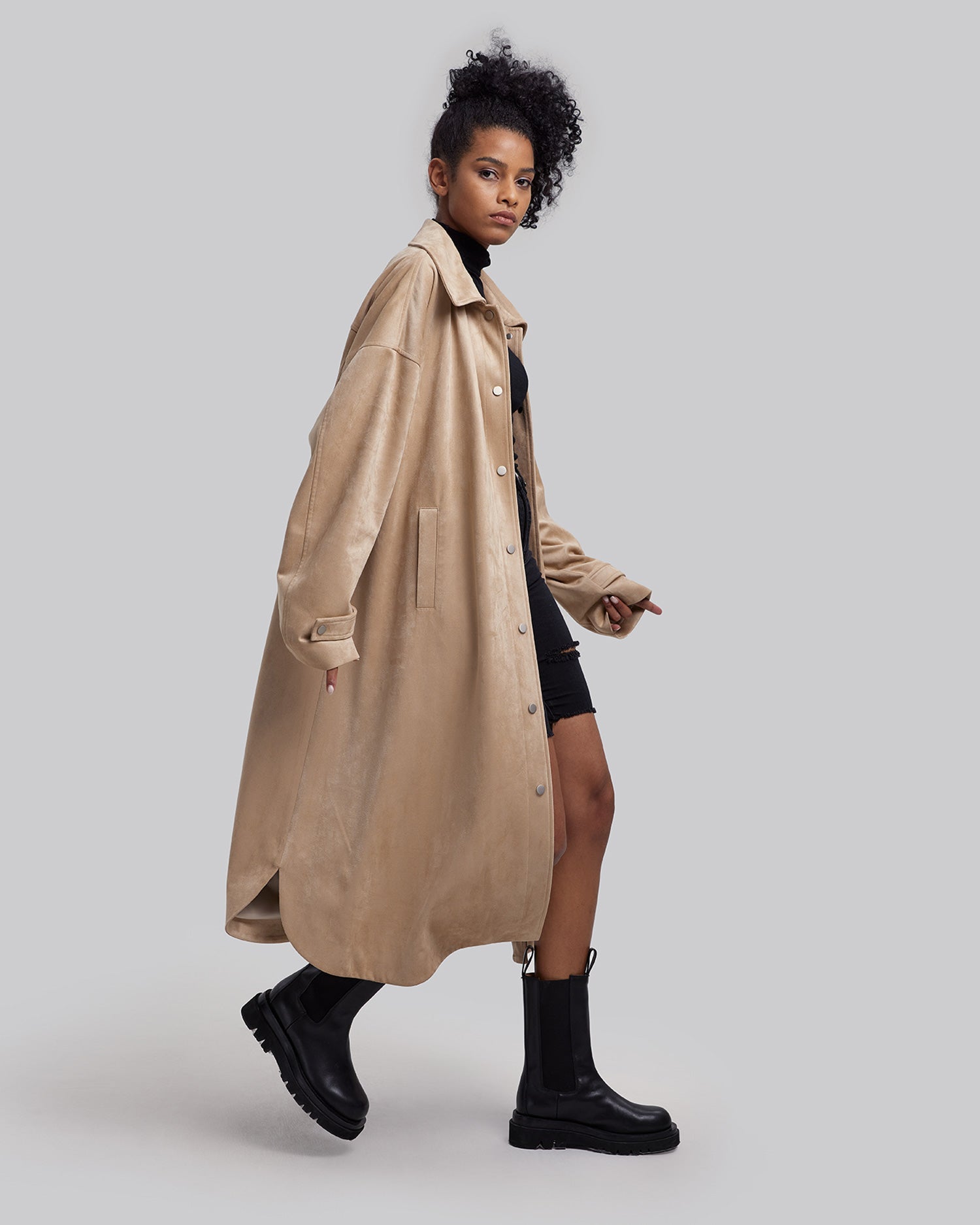 Long Suede Coat - Camel, L image