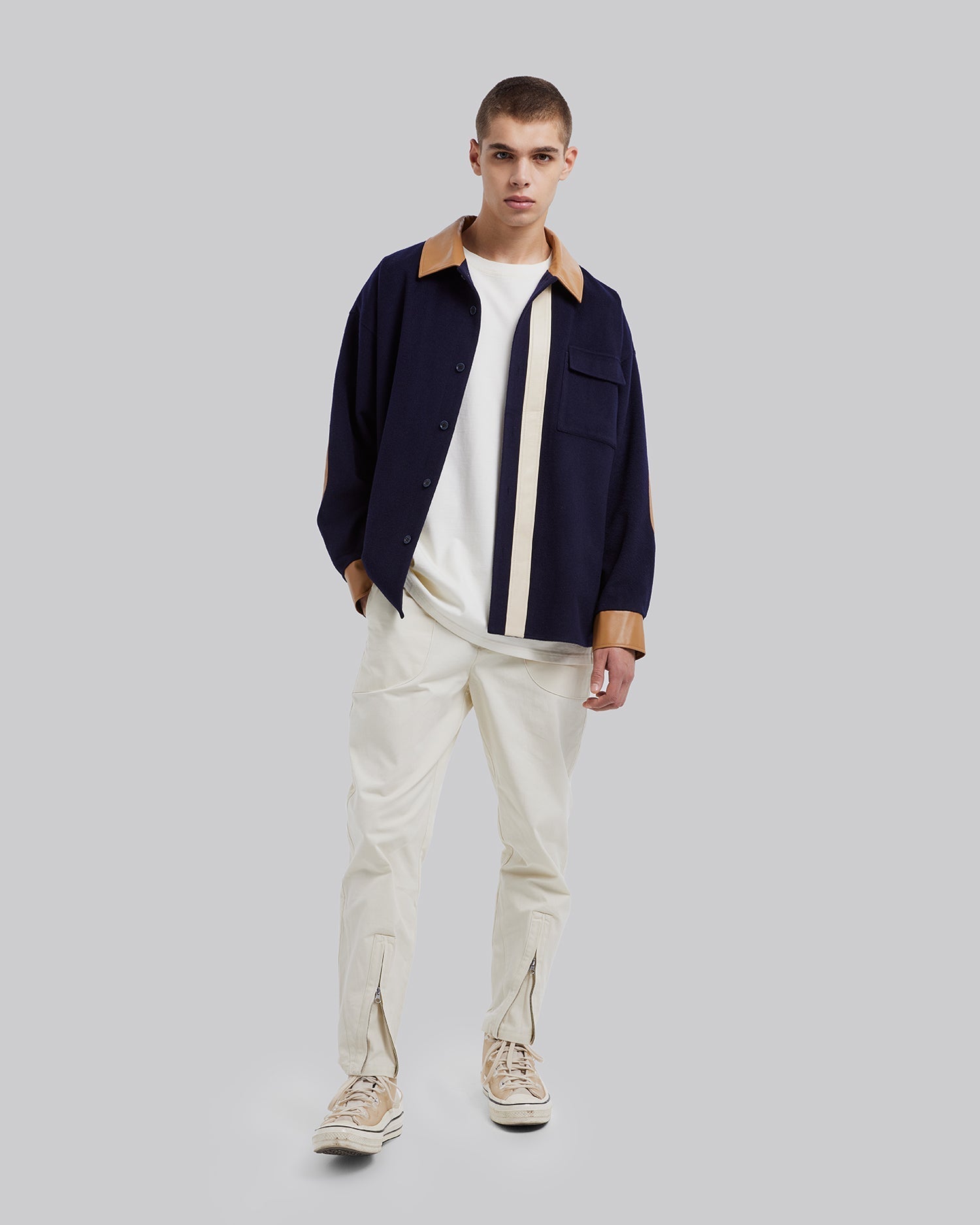 Contrast Panel Wool Overshirt - Dark Blue, S image