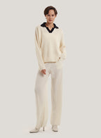 Wool-Cashmere Wide-Leg Trousers - lvory, L image