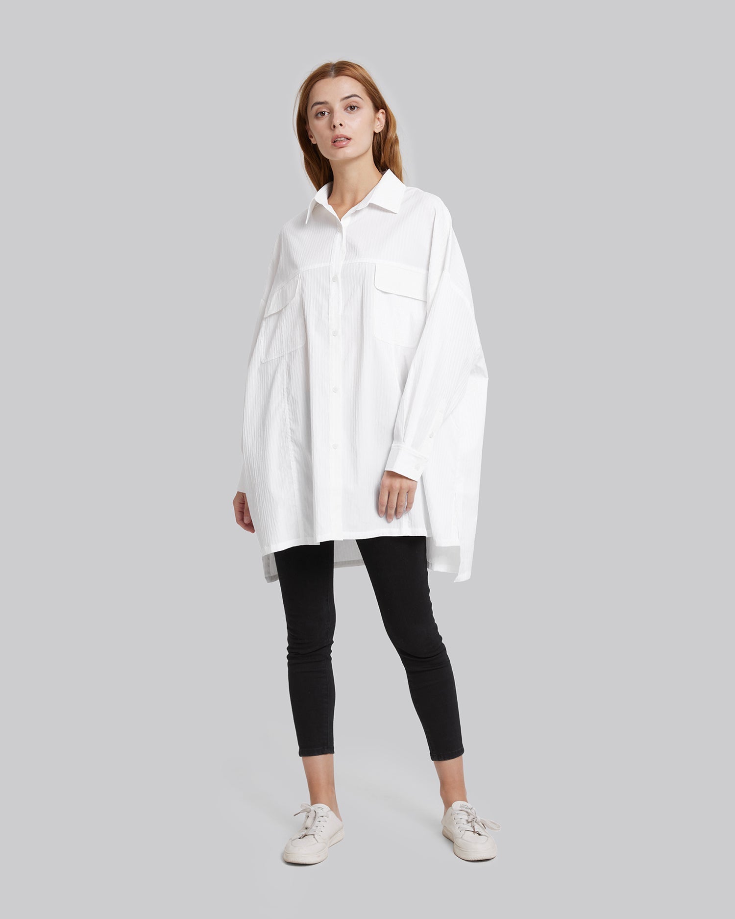 Stereo Stripe Pattern Shirt - White, L image