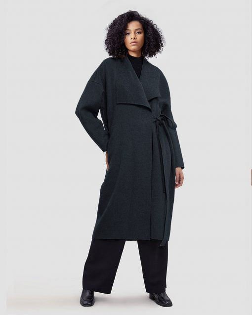 Cashmere Long Wrap Coat - Navy Blue, L image