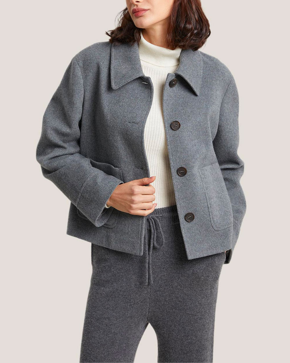 Patch Pocket Wool-Cashmere Short Coat image 2