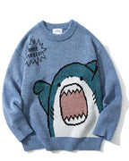 Knitted Crewneck Shark Jumper - Dusty blue, L image