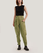 Patch Pocket Ankle Strap Tapered Pants - Matcha, M image