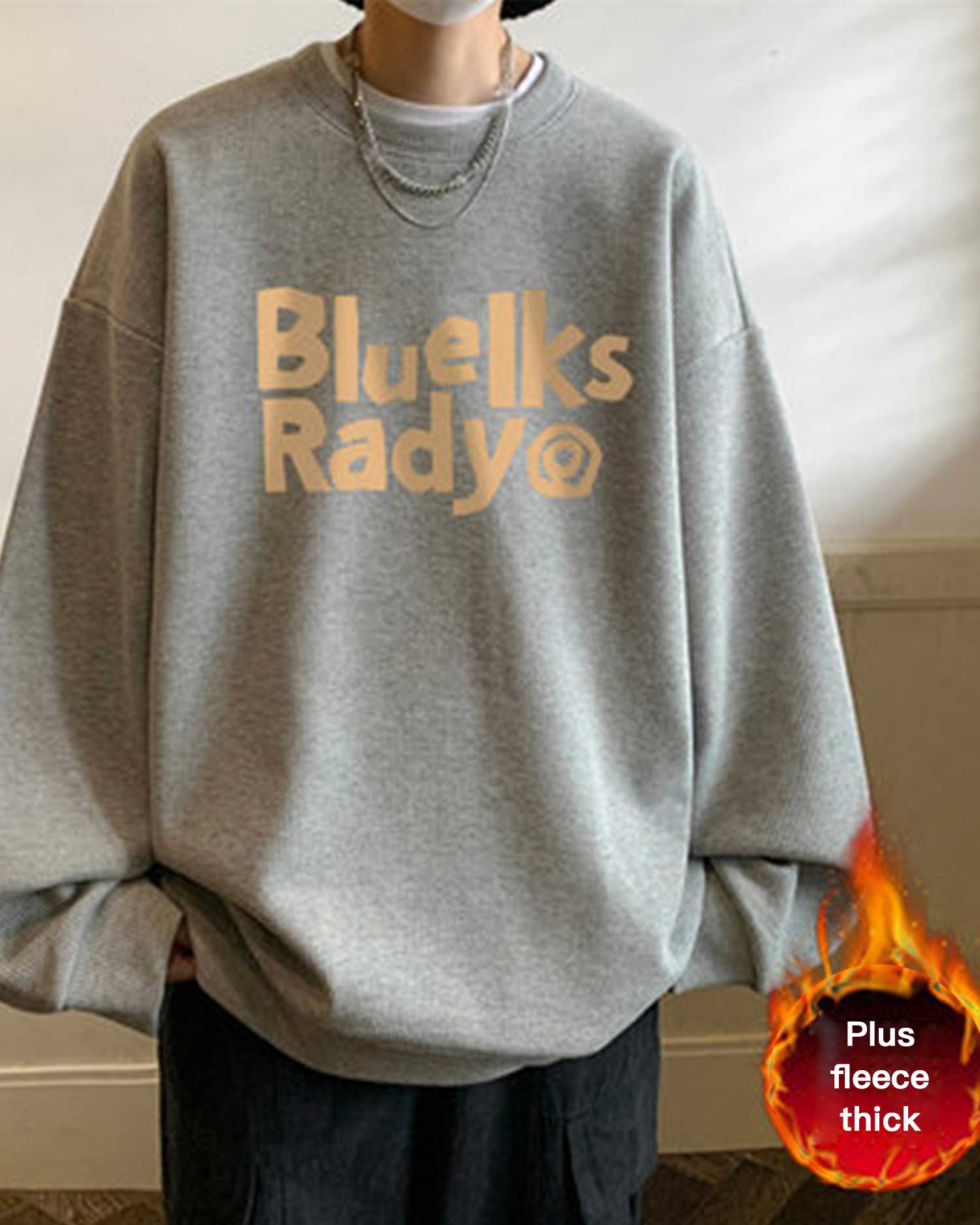 Plaid Jacquard Crewneck Sweatshirt - Gray, XXXL image