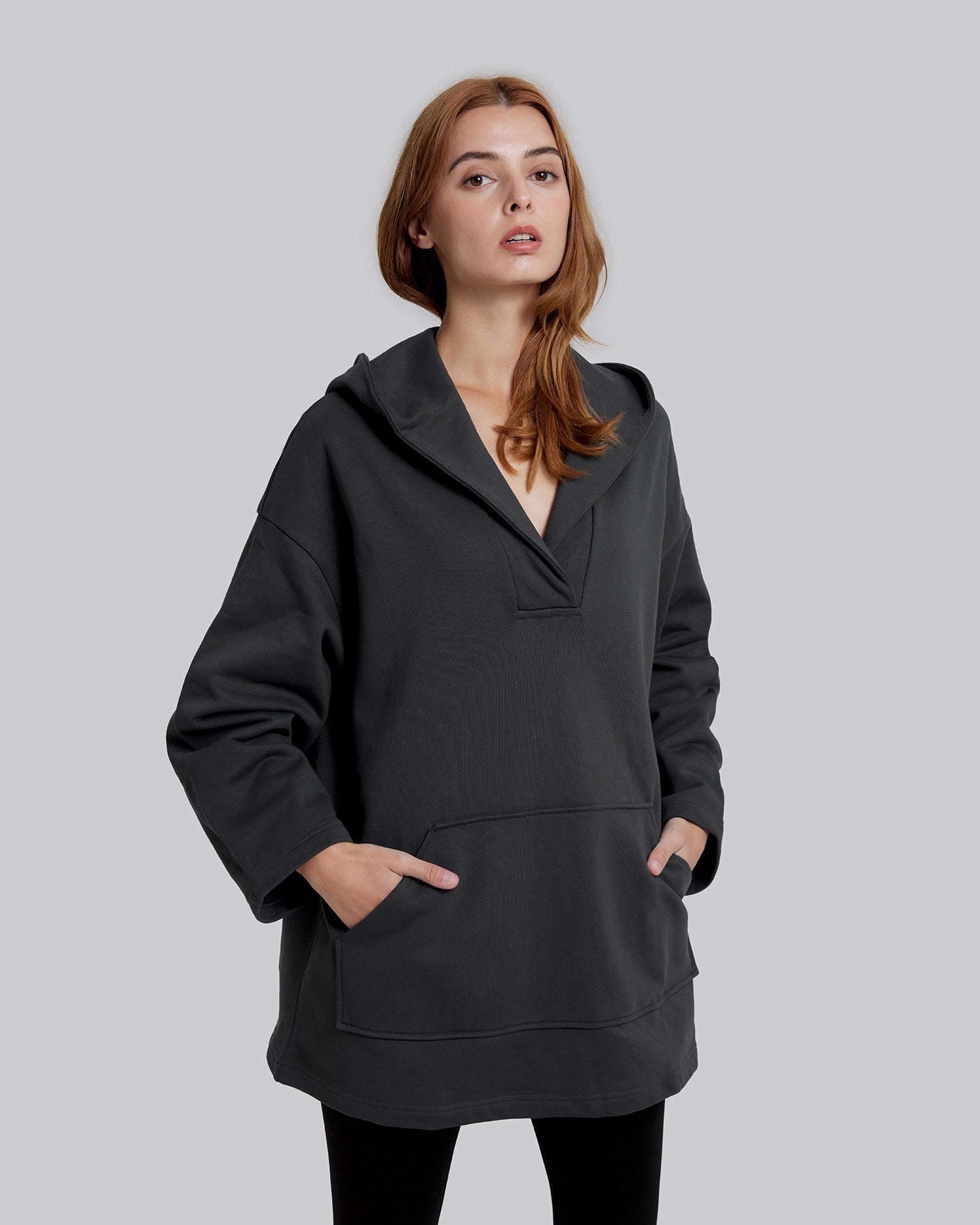 Cotton V-Neck Wide-Sleeve Hoodie image 3