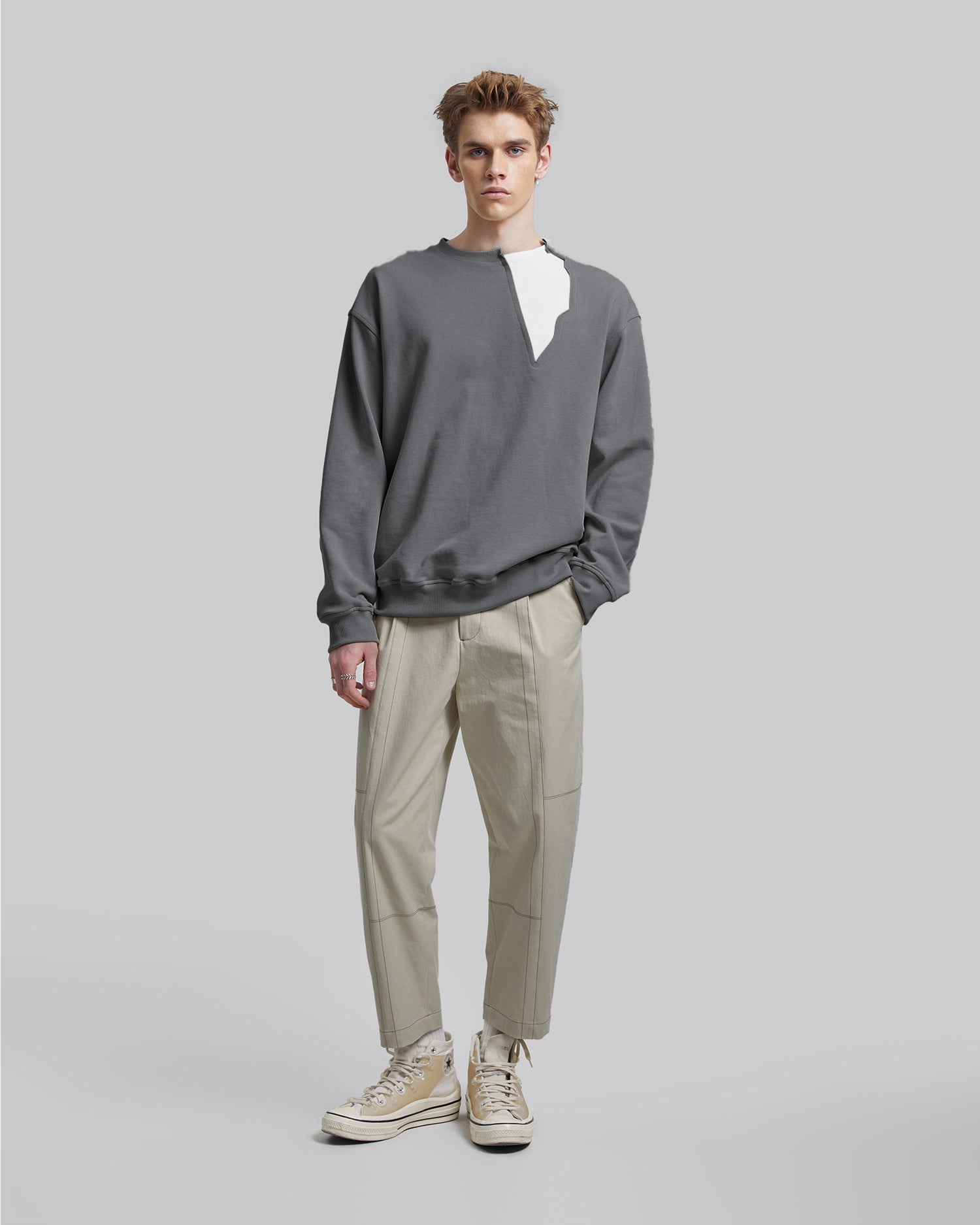 Plain Deconstruct Sweatshirt - Grey, S image