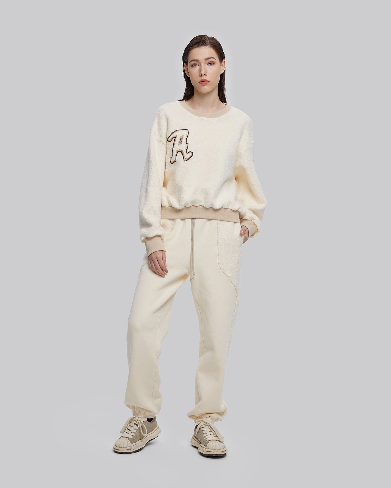 Letter-Patch Cotton Sweatshirt - White, M image