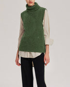 Turtleneck Knitted Pure Merino Wool Vest - Dark olive, XXL image