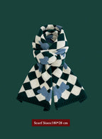 Winter Retro Warm Christmas Plaid Scarf - Dark Blue, OS image