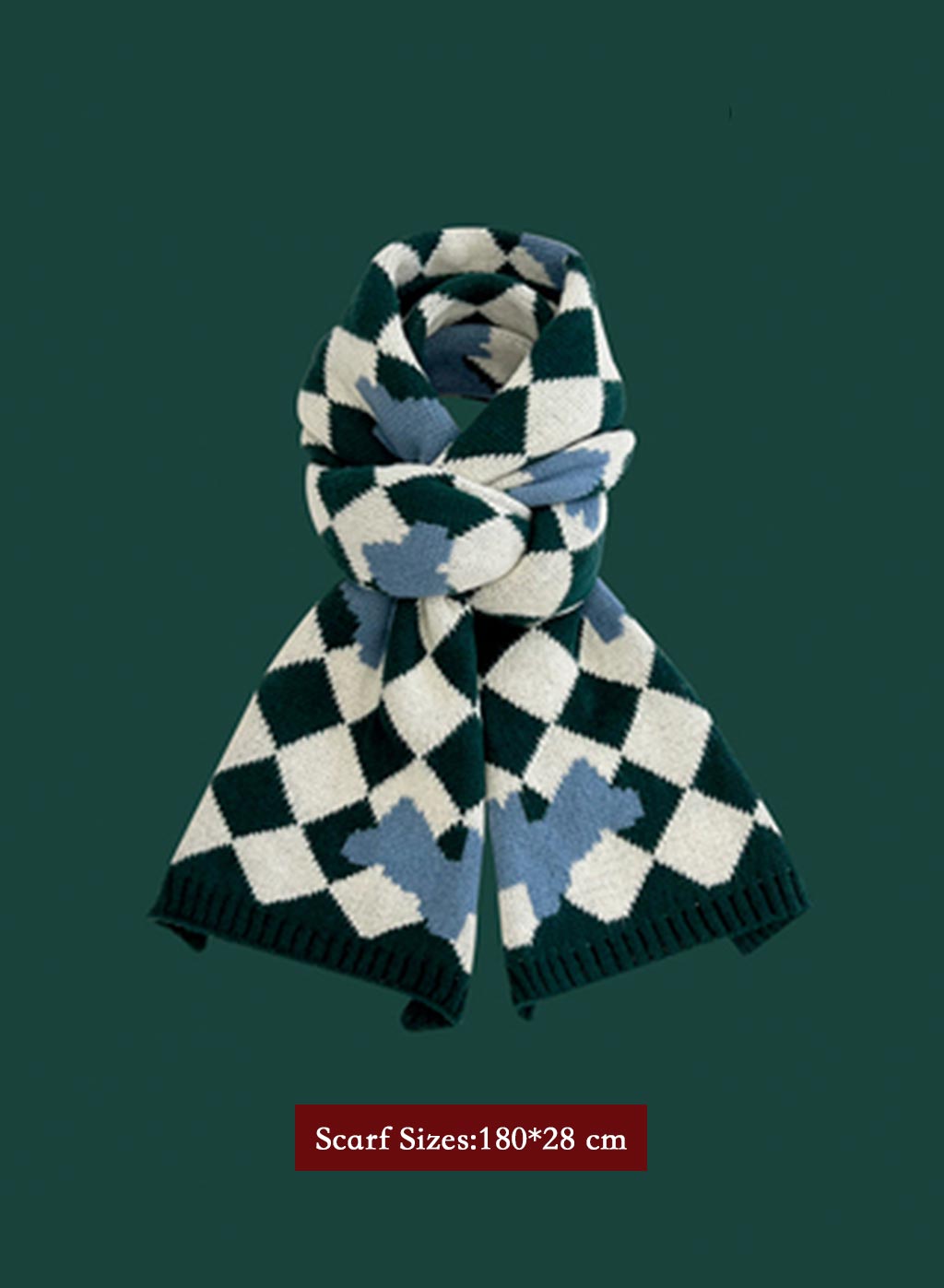 Winter Retro Warm Christmas Plaid Scarf - Dark Blue, OS image