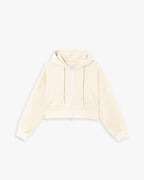 Graphic Print Zipped Hoodie - Cream, L image