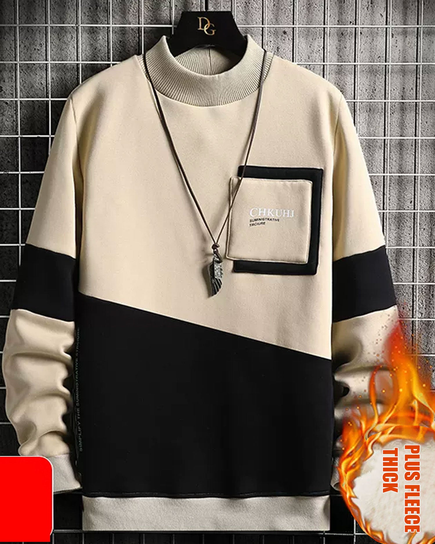 Wide Ribbed Crewneck Sweatshirt - Light Tan, XXL image